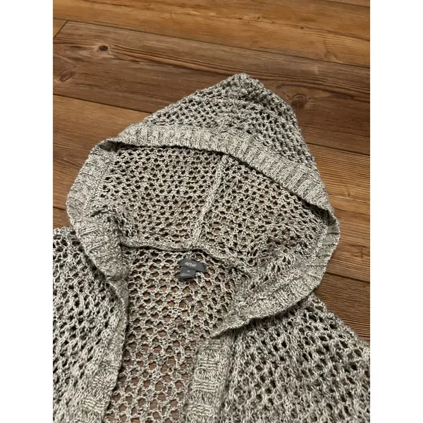 Aerie Womens Open Knit Hooded Cardigan Sweater Marled Grey Longline Size M - Image 2