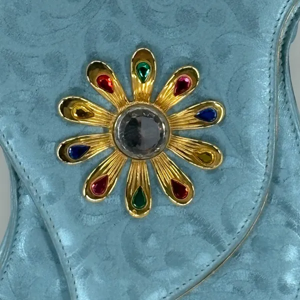 Vintage Blue Paisley Wave Shape Evening Bag Filigree Rhinestone Flower Crossbody - Image 4