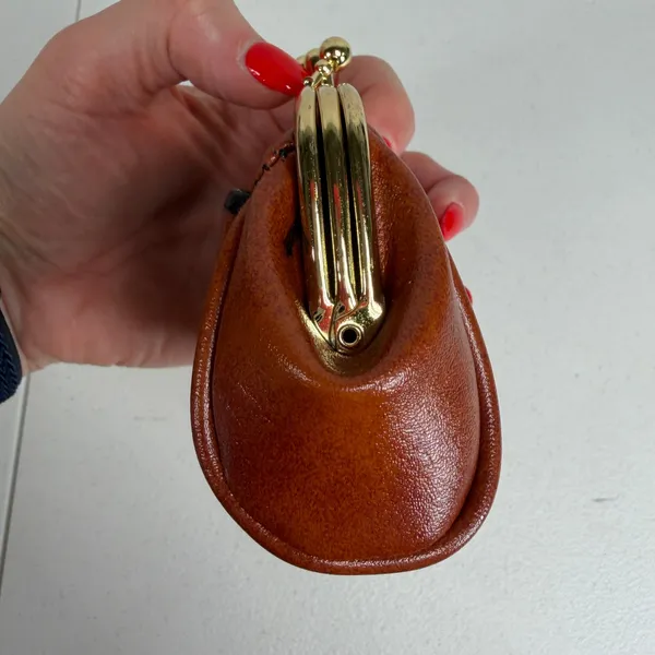 Vintage 70s Coin Purse Kiss Lock Coin Purse Pouch Striped Faux Leather Retro - Image 3