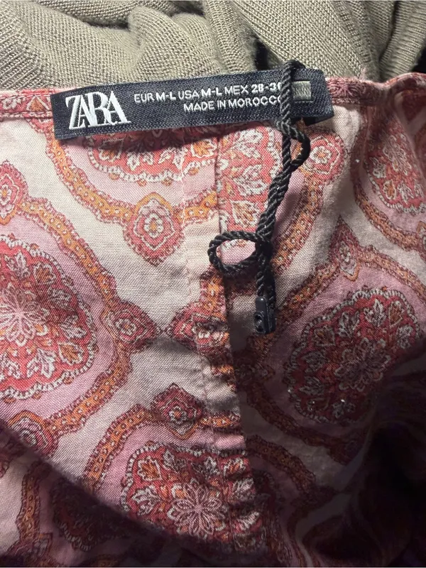 NWOT Zara Cotton Geometric Print Boho Festival Kafan Maxi Dress Pink Medium - Image 7