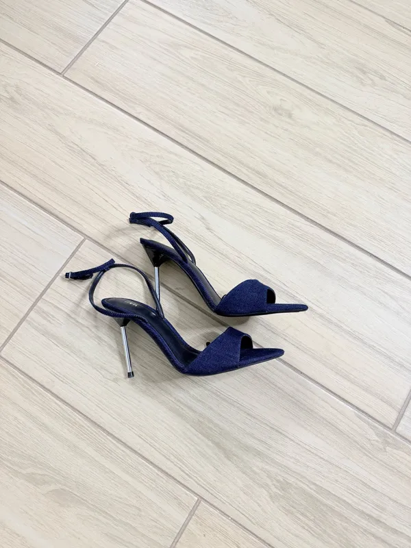 Express ZARA Denim High Heel Sandals Stiletto Silver Strappy Ankle Strap NWOT 39 Y2K - Image 2