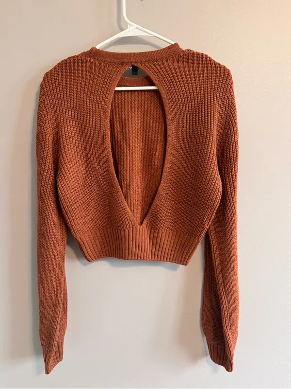 Lulus Rust Open Back Cropped Knit‎ Sweater Medium - Image 3