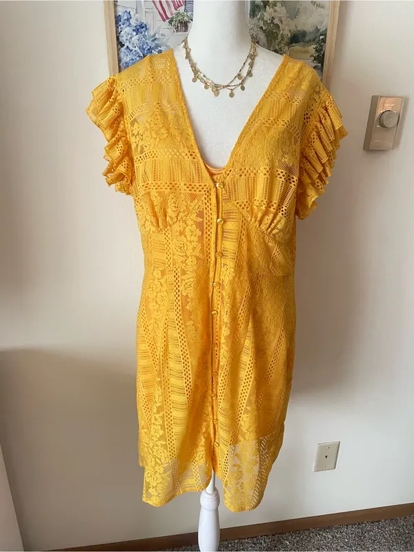 Never Fully Dress Crochet Lace Ruffle Mini Dress in Size US 14 - Image 2