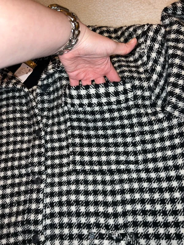 Free People "We The Free"‎ Get Around Houndstooth Shacket Black White L (NWT) - Image 7