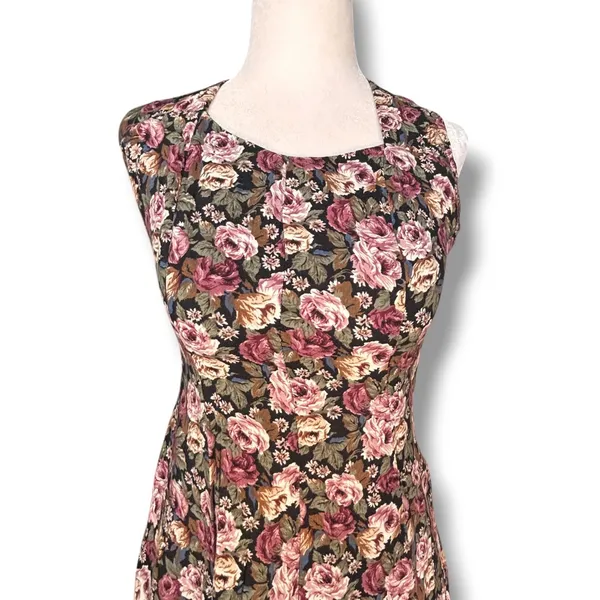 Vintage 90s All That Jazz Rose Floral Open Cross Back Maxi Dress Dark Romantic - Image 7