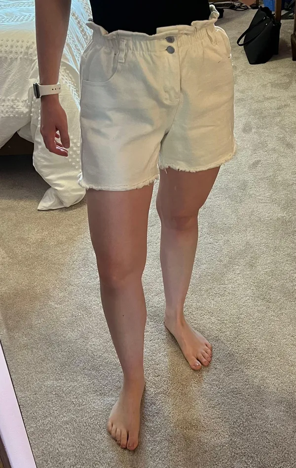Princess Polly white high waisted denim shorts with the elastic waistband - Image 5