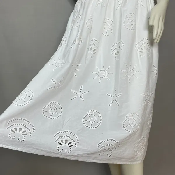 Sim & Sam Eyelet Dress Beachy Seashell Sun Star Nautical White Milkmaid Pockets - Image 15
