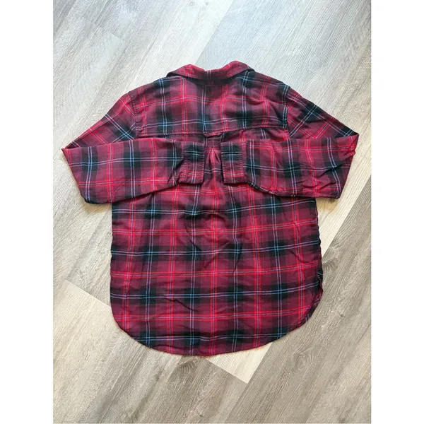 American Eagle Boyfriend Fit Plaid Flannel Red Blue Large Relaxed - Image 8