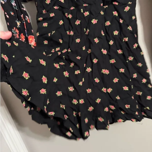 ASOS Floral Print Ruffle V Neck‎ Long Sleeve Black Mini Dress Women US 4 - Image 2
