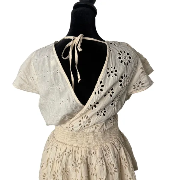 AE Cottagecore BOHO Eyelet Lace Ruffle Tiered Smocked Wrap Mini‎ Dress Size M - Image 11