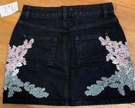 Topshop Black Denim skirt with floral detail! - Image 2
