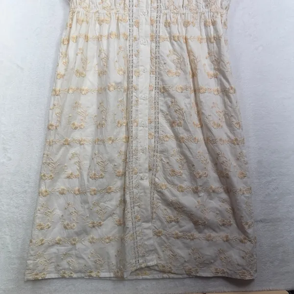 Tularosa Small Midi Dress Cream Floral Embroidery Lace Trim Boho Button Front - Image 3