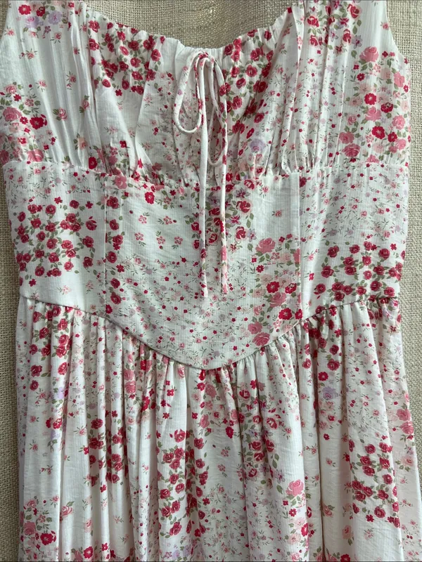 Floral Sleeveless Corset Front Tie Midi Dress Medium - Image 10