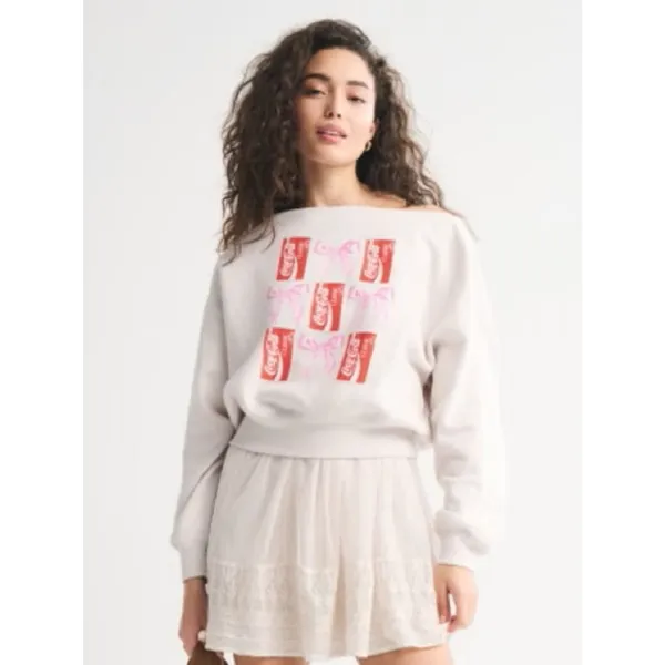 Abercrombie Coca Cola Sunday Slash Off Shoulder Sweatshirt NEW - Image 3