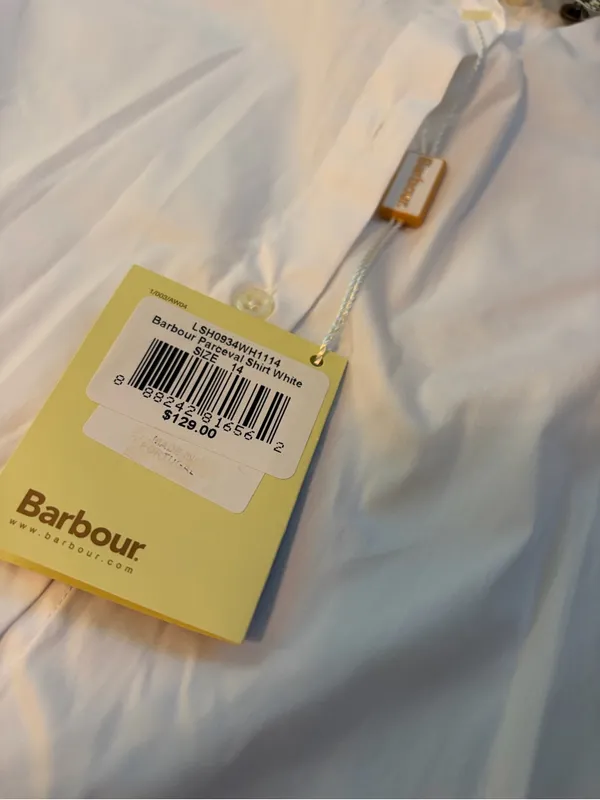 NWT Barbour White Long-Sleeve Dress Shirt with Patterned Collar Trim 14 - Image 3