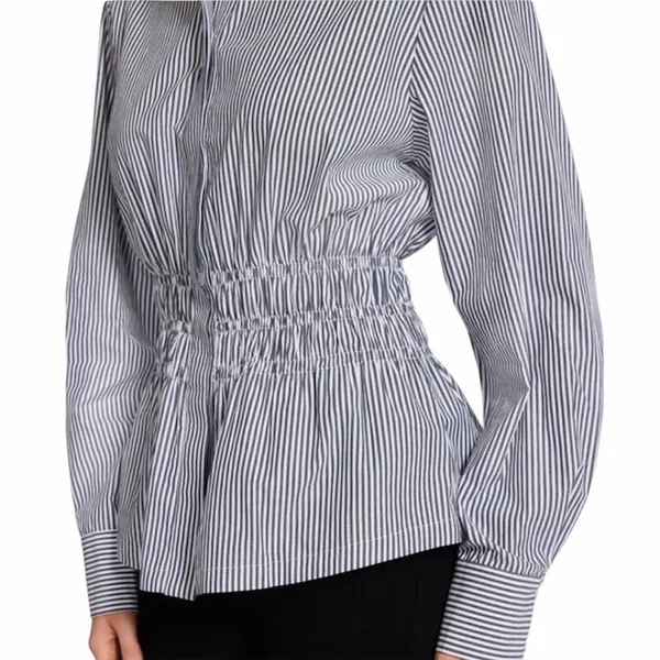 NEW Steve Madden Smock Waist Stripe Button Up 100% Cotton Longsleeve Top, Size M - Image 10