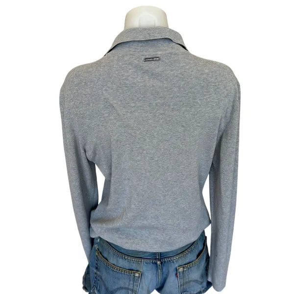 Michael Kors Gray Polo Sweater SMALL Fitted Cardigan Preppy Silk Cotton $300 - Image 10