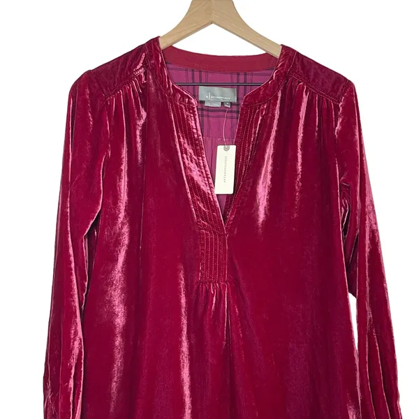 NEW Anthropologie Women's Size XS Melody Velvet‎ Tunic Dress Raspberry Pink Red - Image 4