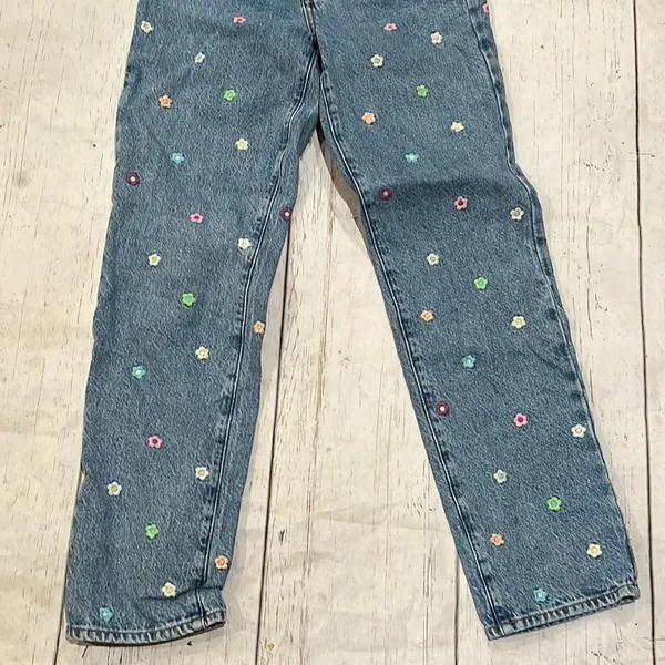 Pacsun blue floral high waisted jeans - Image 5