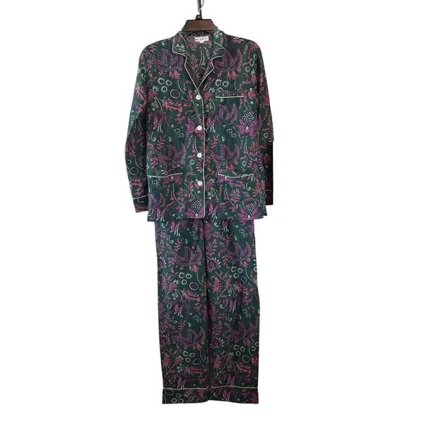 Roller Rabbit Silk Cotton Blend Green Pink Floral Pajama Set Size XXS - Image 2