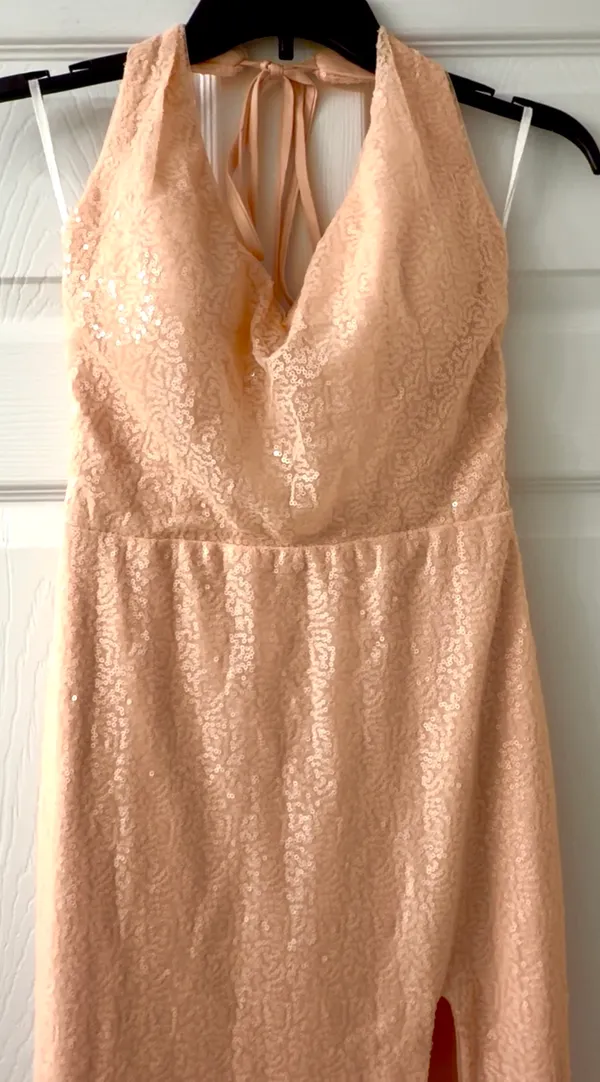 Class & Fashion Elegant Blush Sequin Dress. Side Slit Corset Back S/M - Image 6