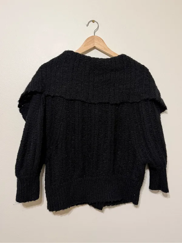Free People Chunky Knit Cropped Cardigan Sweater Medium Wool Blend Black - Image 6
