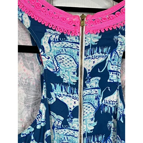 Lilly Pulitzer Mila Shift Dress Women Blue Pink Elephant Soutache Pockets - 4 - Image 5