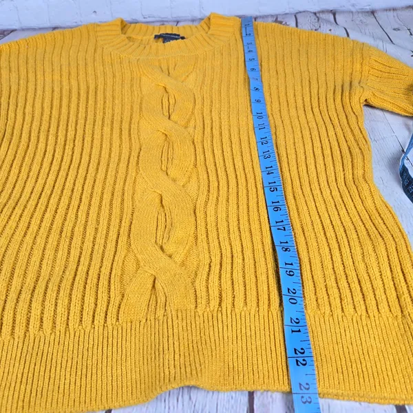French Connection Womens Mustard Yellow Cable Knit Ribbed Sweater 78MSR Size S - Image 8