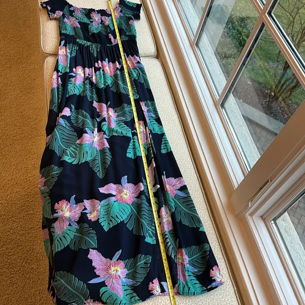 Lulus Smocked Navy Pink Green Floral Tropical Maxi Dress with Pockets size M - Image 10