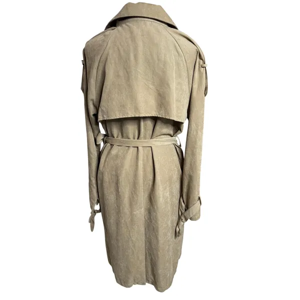 boohoo Tan Faux Suede Trench Coat M NWT Oversized Belted Minimalist - Image 3