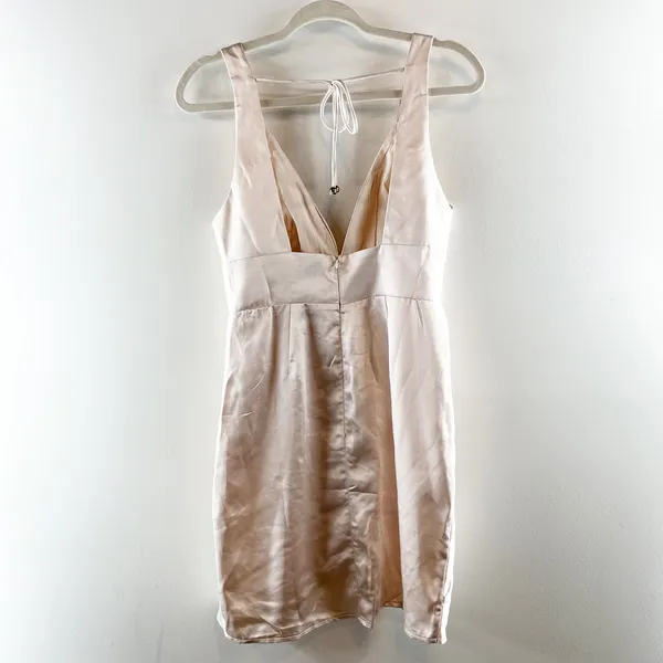 Hello Molly Rosebud Satin Plunge V Neck Mini Dress Champagne Gold 6 - Image 6