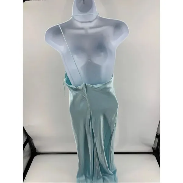 Bardot Astrid Midi Slip Dress Aqua Asymmetric Drape Neck Size M - Image 7