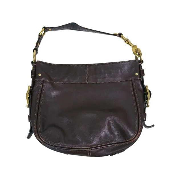 Vintage Y2K Coach Leather Hobo Bag Brown Gold Hardware Shoulder Purse Zip 2000s - Image 2