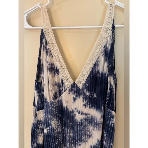 line and dot blue tie die mikdi dress Women's Sz Small - Image 3