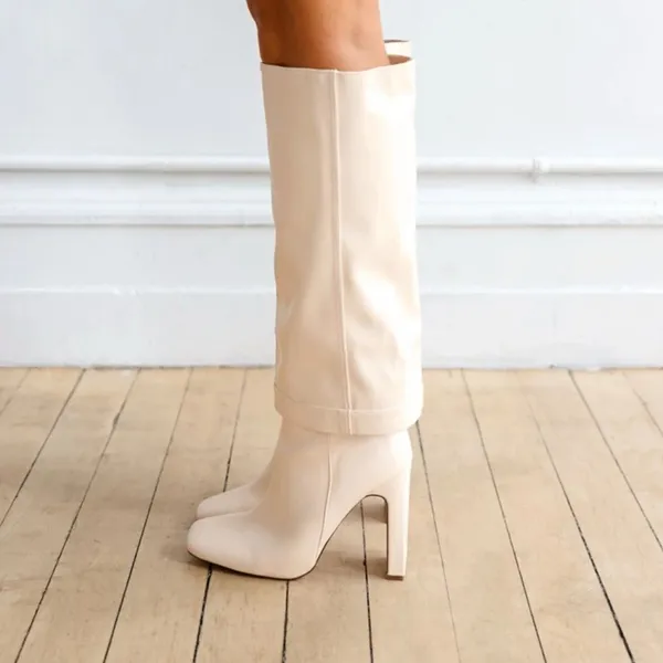 Lulus Square Mouth Ivory Boots(Size 11) - Image 2