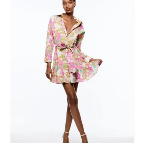 Zara Multicolor Paisley Long Sleeve Dress - Image 3