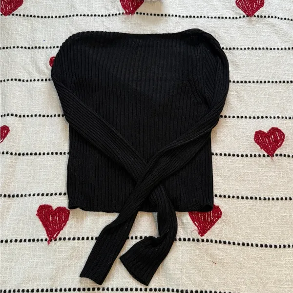 Free People Black Ribbed Button Down Shirt - Image 4