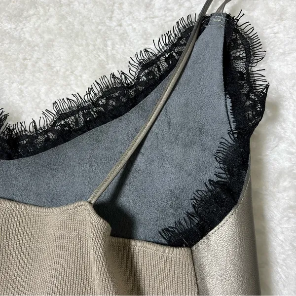 Zara Faux Leather Lace Trim Knit Back Cami - Image 10