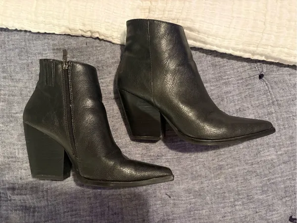 Women’s Black Pointed Toe Ankle Boots - Sleek Leather Look - Image 4