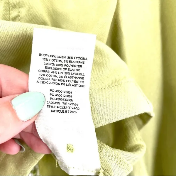 Aritzia Babaton GREEN Hadwyn Puff Sleeve Crop Sweetheart Neckline Linen Blouse - Image 6