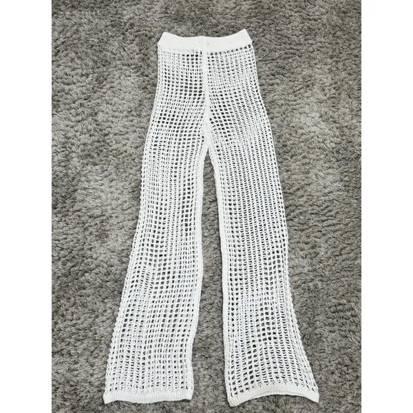 Polly Crochet Open Knit Pants Women’s Size 4 Wide Leg White Beachy Coastal - Image 3