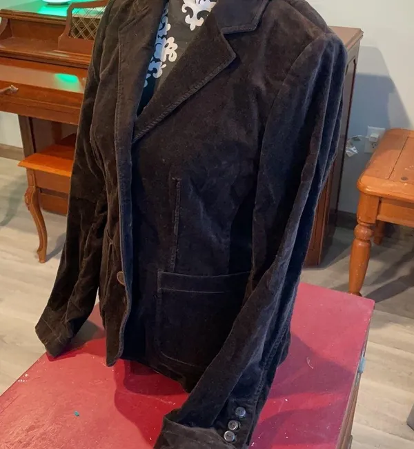 TRIBAL Dark Brown Velour feel Brushed Cotton Blazer Jacket Size 4 - Image 3