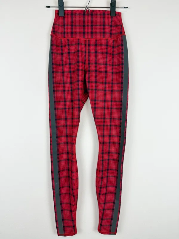 ALO‎ Yoga High Rise Occassion Leggings Red Plaid Reflective Stripe Size XS - Image 4