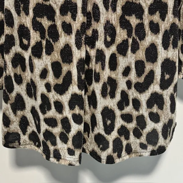 Rebecca Malone Plus Size 1X Leopard Print Zip Front Roll Tab Sleeve Tunic Top - Image 5