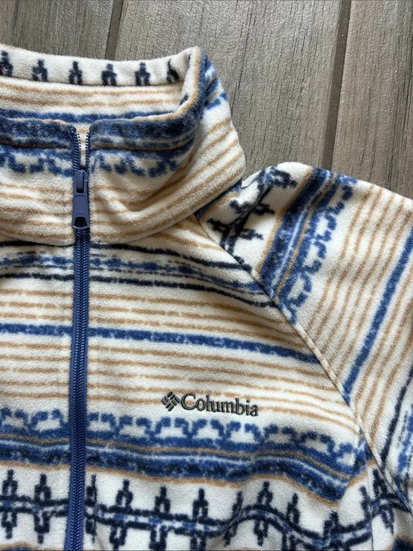 Columbia Cream & Blue Striped Full-Zip Fleece Jacket - Image 3