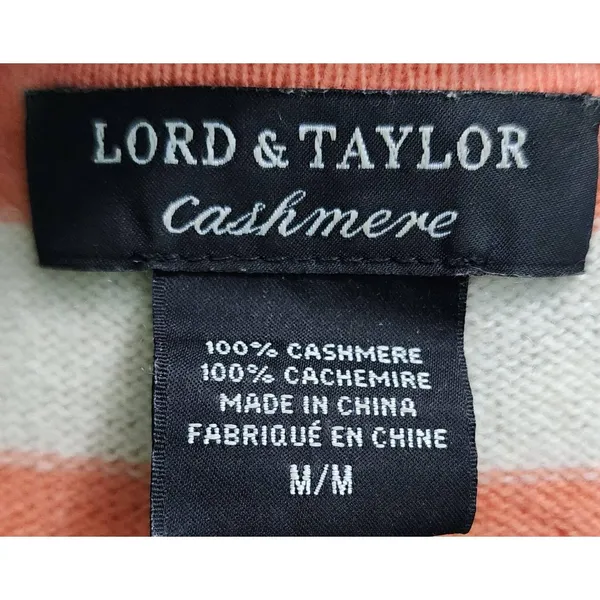 Lord And Taylor Sweater Womens Size Medium White Orange Striped Crew‎ Neck Cozy - Image 4