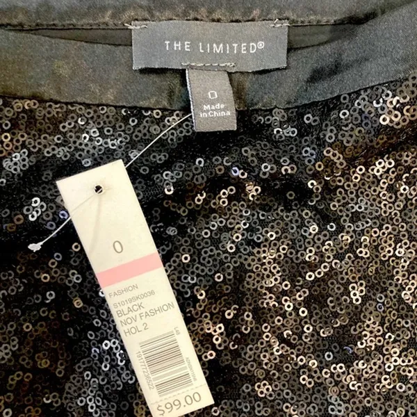 New The Limited Womens Midi Skirt Sz 0 Black All Over Sequin Side Slit‎ - Image 6