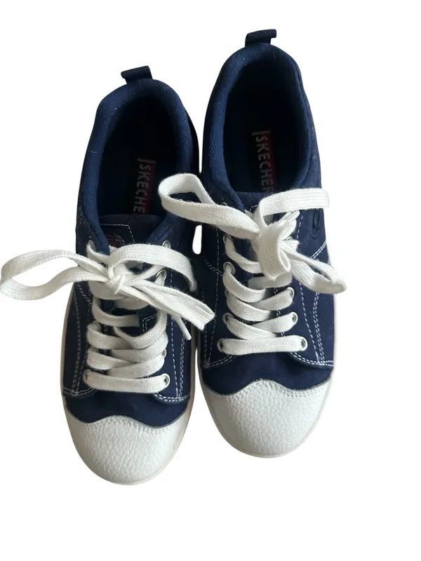 Skechers Women's 7 Navy Blue White Cap Toe Lace Up Trainers‎ Casual Sneakers - Image 5
