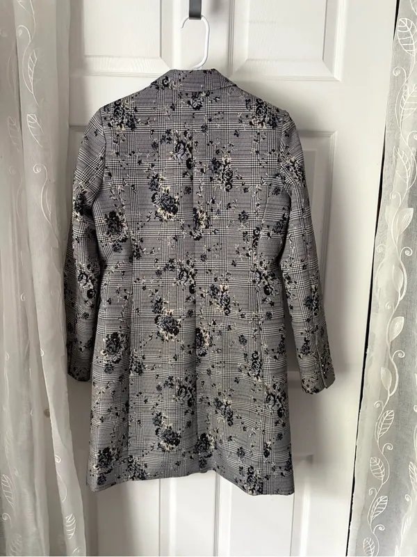 Calvin Klein double-breasted long blazer trench jacket floral print women sz 4 p - Image 10