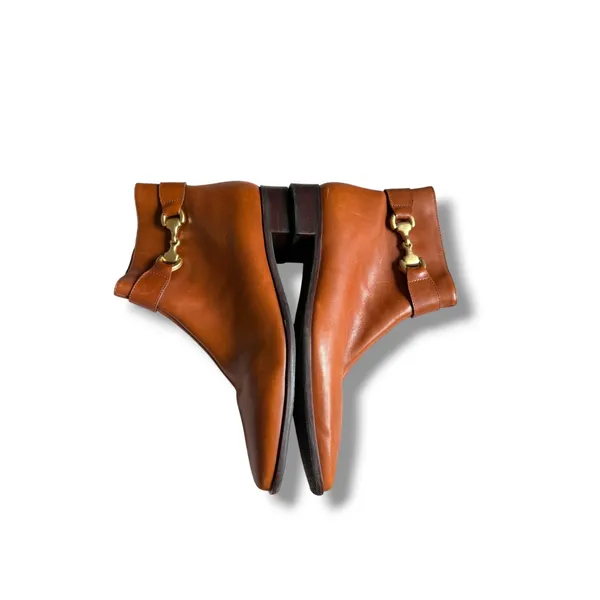 Talbots Ankle Boots Womens 7.5B Cognac Leather Horsebit Square Toe Riding Brazil - Image 3